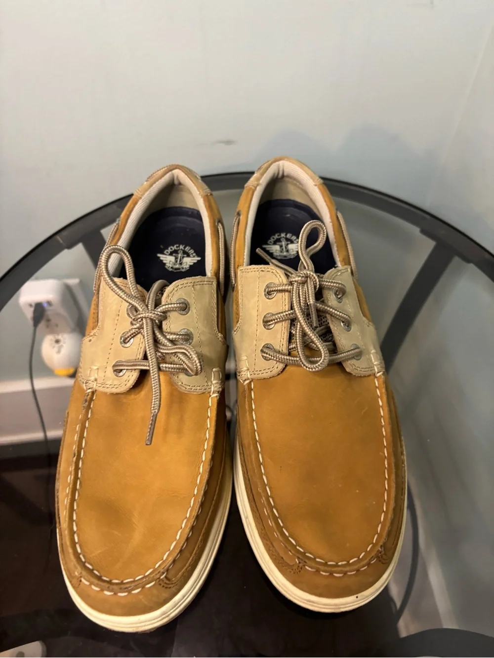 Dockers Men’s 10.5W Leather Boat Shoes Tan Brown Casual Deck Shoes 90-38E12